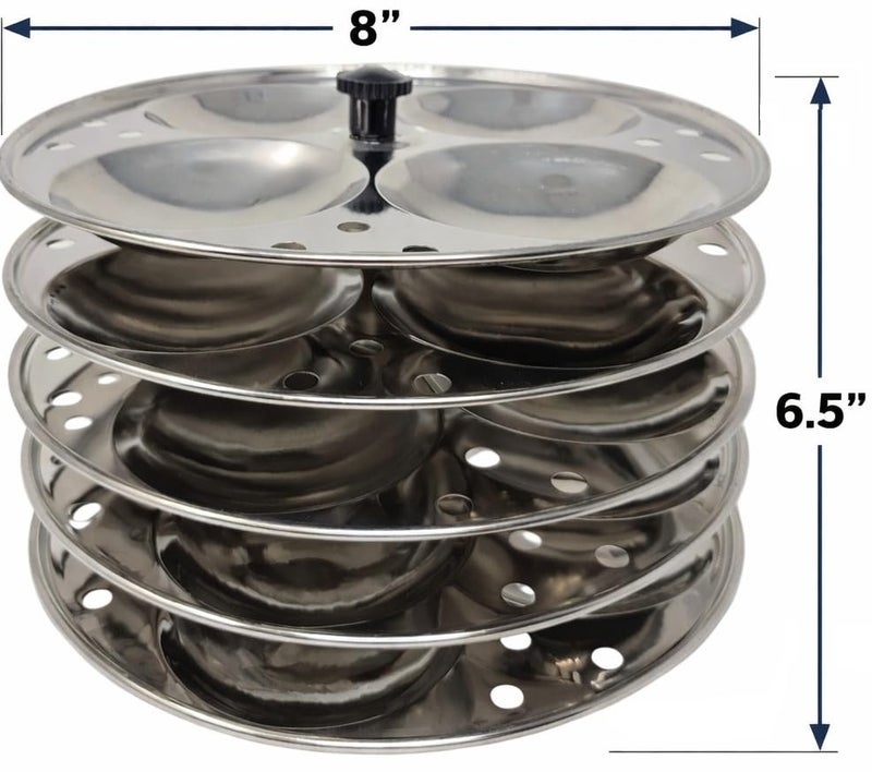 T TABAKH Tabakh Stainless Steel 5-Rack Idli Stand, Medium, Silver - Image 3